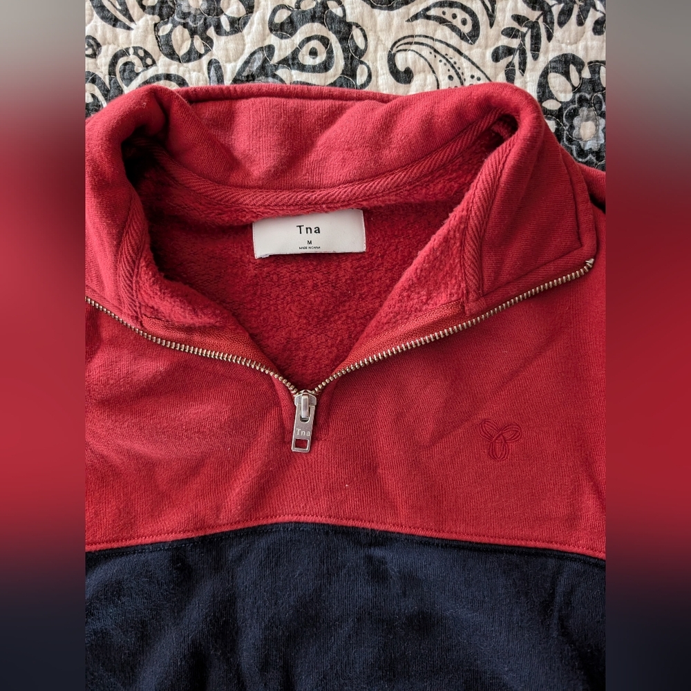 TNA Red and Navy Quarter Zip Sweater